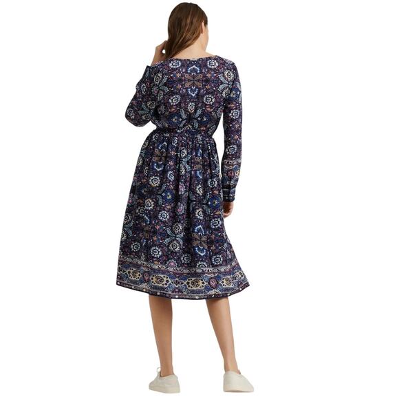 Lucky Brand Florence Border Print Dress Navy Blue Size XS NWT - Picture 8 of 12